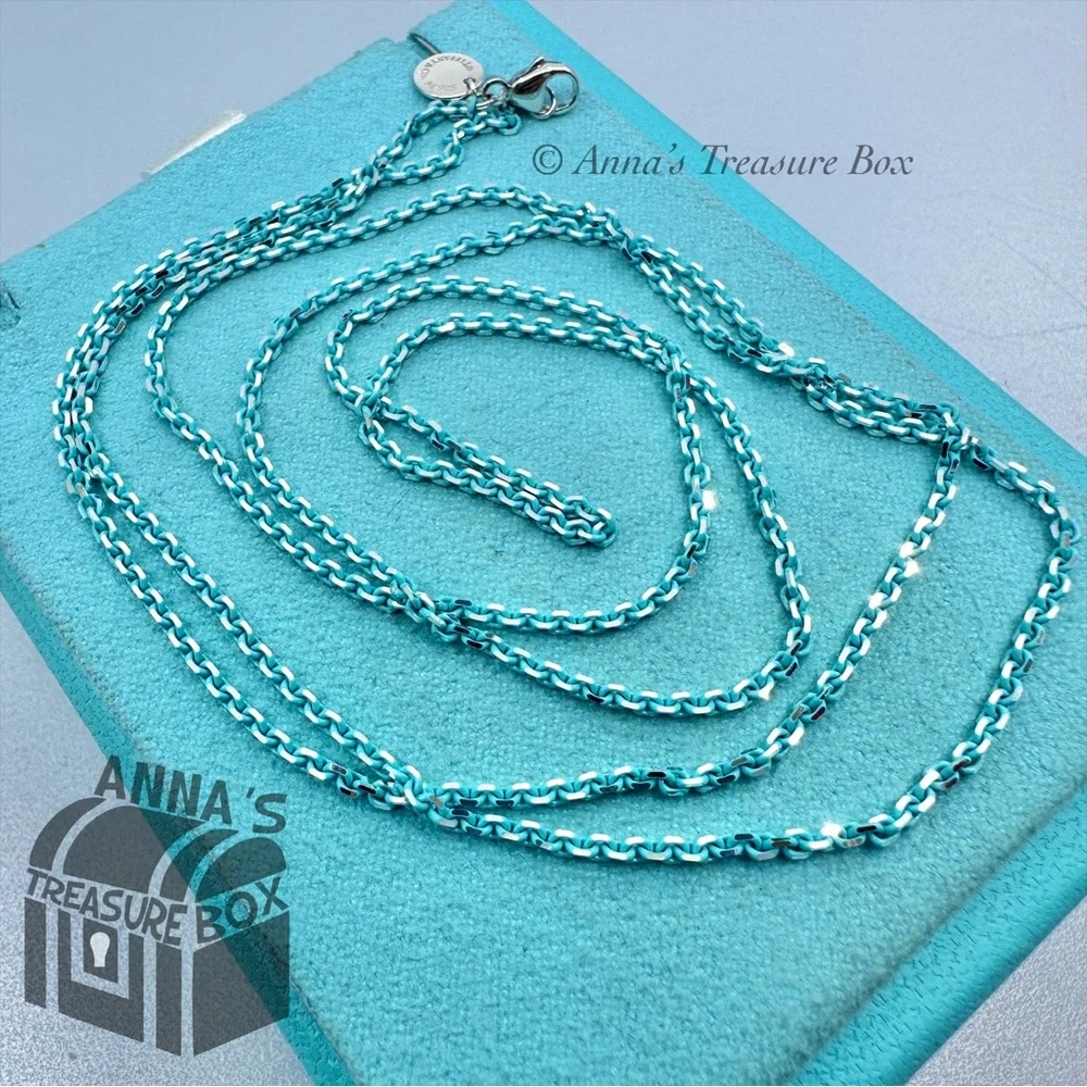 Tiffany & Co. 925 Silver Blue Enamel Sparkler Link 30" Necklace (box, pch, rbbn) - Picture 1 of 6
